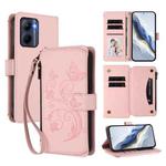 For Realme C33 2023 / 2022 Butterfly Love Flower Multi-card Zipper Wallet Leather Phone Case(Pink)