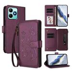 For Realme C53 / C51 4G Global Butterfly Love Flower Multi-card Zipper Wallet Leather Phone Case(Dark Purple)