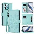 For Realme C53 / C51 4G Global Butterfly Love Flower Multi-card Zipper Wallet Leather Phone Case(Mint Green)