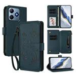 For Realme C63 / C61 / Note 60 4G Global Butterfly Love Flower Multi-card Zipper Wallet Leather Phone Case(Dark Green)