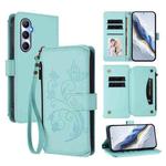 For Realme C65 4G Global Butterfly Love Flower Multi-card Zipper Wallet Leather Phone Case(Mint Green)