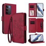 For Realme C75 4G Global / 14x 5G India Butterfly Love Flower Multi-card Zipper Wallet Leather Phone Case(Wine Red)