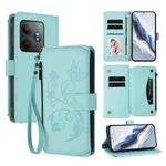For Realme GT 6 5G / GT 6T 5G Global Butterfly Love Flower Multi-card Zipper Wallet Leather Phone Case(Mint Green)