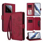 For Realme GT 7 Pro 5G / GT7 Pro Racing Butterfly Love Flower Multi-card Zipper Wallet Leather Phone Case(Wine Red)