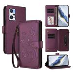 For Realme GT Neo 3T Butterfly Love Flower Multi-card Zipper Wallet Leather Phone Case(Dark Purple)
