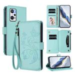 For Realme GT Neo 3T Butterfly Love Flower Multi-card Zipper Wallet Leather Phone Case(Mint Green)