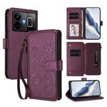 For Realme GT3 5G /  GT Neo 5 240W Butterfly Love Flower Multi-card Zipper Wallet Leather Phone Case(Dark Purple)