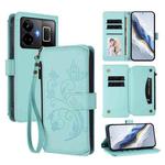 For Realme GT3 5G /  GT Neo 5 240W Butterfly Love Flower Multi-card Zipper Wallet Leather Phone Case(Mint Green)