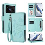 For Realme GT5 240W / GT5 5G Butterfly Love Flower Multi-card Zipper Wallet Leather Phone Case(Mint Green)