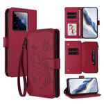 For Realme GT 7 5G India Butterfly Love Flower Multi-card Zipper Wallet Leather Phone Case(Wine Red)