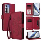 For Realme Narzo 80x Butterfly Love Flower Multi-card Zipper Wallet Leather Phone Case(Wine Red)