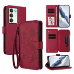 For Realme V70 5G / 14x Global / C75 5G Butterfly Love Flower Multi-card Zipper Wallet Leather Phone Case(Wine Red)