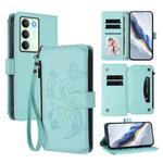 For Realme V70 5G / 14x Global / C75 5G Butterfly Love Flower Multi-card Zipper Wallet Leather Phone Case(Mint Green)