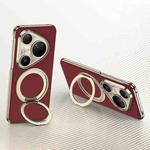 For Huawei Pura 80 Ultra 5G GKK Electroplated Plain Leather Phone Case with Magnetic Rotating Bracket(Red)