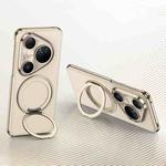 For Huawei Pura 80 Ultra 5G GKK Electroplated Plain Leather Phone Case with Magnetic Rotating Bracket(Gold)
