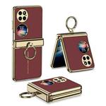 For Huawei Pocket 2 GKK Folding Hinge Electroplated Plain Leather Phone Case with Ring(Red)