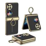 For Huawei Pocket 2 GKK Folding Hinge Electroplated Plain Leather Phone Case with Ring(Black)