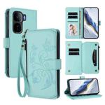 For vivo iQOO Neo 10+ Butterfly Love Flower Multi-card Zipper Wallet Leather Phone Case(Mint Green)