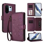For vivo S30 Pro mini Butterfly Love Flower Multi-card Zipper Wallet Leather Phone Case(Dark Purple)