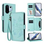 For vivo S30 Pro mini Butterfly Love Flower Multi-card Zipper Wallet Leather Phone Case(Mint Green)