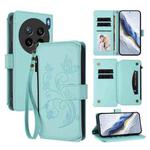 For vivo X200s Butterfly Love Flower Multi-card Zipper Wallet Leather Phone Case(Mint Green)
