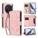 For vivo X200s Butterfly Love Flower Multi-card Zipper Wallet Leather Phone Case(Pink)