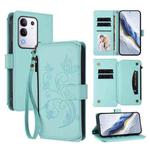 For vivo Y29 4G Global / T4x 5G Butterfly Love Flower Multi-card Zipper Wallet Leather Phone Case(Mint Green)