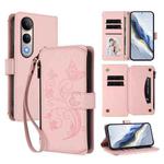 For vivo V50 Lite 5G Global /V50 Lite 4G Butterfly Love Flower Multi-card Zipper Wallet Leather Phone Case(Pink)