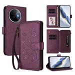 For vivo Y39 5G Global / Y300i 5G Butterfly Love Flower Multi-card Zipper Wallet Leather Phone Case(Dark Purple)