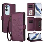 For vivo Y19s 4G Global / Y29 5G India Butterfly Love Flower Multi-card Zipper Wallet Leather Phone Case(Dark Purple)