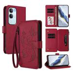 For vivo Y19s 4G Global / Y29 5G India Butterfly Love Flower Multi-card Zipper Wallet Leather Phone Case(Wine Red)