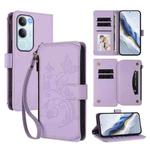 For vivo Y19s 4G Global / Y29 5G India Butterfly Love Flower Multi-card Zipper Wallet Leather Phone Case(Light Purple)