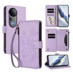 For vivo S20 Pro 5G Butterfly Love Flower Multi-card Zipper Wallet Leather Phone Case(Light Purple)