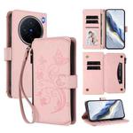 For vivo X200 5G Butterfly Love Flower Multi-card Zipper Wallet Leather Phone Case(Pink)