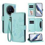 For vivo X200 Pro mini Butterfly Love Flower Multi-card Zipper Wallet Leather Phone Case(Mint Green)