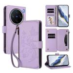 For vivo X200 Pro mini Butterfly Love Flower Multi-card Zipper Wallet Leather Phone Case(Light Purple)