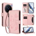 For vivo X200 Pro 5G Butterfly Love Flower Multi-card Zipper Wallet Leather Phone Case(Pink)