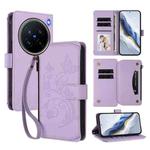 For vivo X200 Pro 5G Butterfly Love Flower Multi-card Zipper Wallet Leather Phone Case(Light Purple)