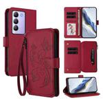 For vivo Y100 5G IDN / Y200e Global Butterfly Love Flower Multi-card Zipper Wallet Leather Phone Case(Wine Red)