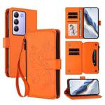 For vivo Y100 5G IDN / Y200e Global Butterfly Love Flower Multi-card Zipper Wallet Leather Phone Case(Orange)