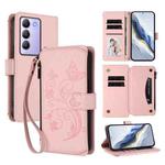For vivo Y100 5G IDN / Y200e Global Butterfly Love Flower Multi-card Zipper Wallet Leather Phone Case(Pink)