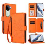 For vivo V40e 5G India / iQOO Z9s 5G Butterfly Love Flower Multi-card Zipper Wallet Leather Phone Case(Orange)