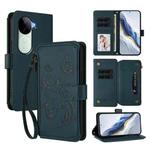 For vivo V40e 5G India / iQOO Z9s 5G Butterfly Love Flower Multi-card Zipper Wallet Leather Phone Case(Dark Green)