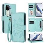 For vivo V40e 5G India / iQOO Z9s 5G Butterfly Love Flower Multi-card Zipper Wallet Leather Phone Case(Mint Green)