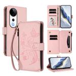 For vivo V40 5G / V40 Pro 5G Butterfly Love Flower Multi-card Zipper Wallet Leather Phone Case(Pink)