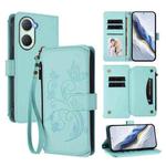 For vivo Y03 / Y18 Global / Y28s 5G Butterfly Love Flower Multi-card Zipper Wallet Leather Phone Case(Mint Green)