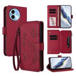 For vivo Y38 5G Global / T3X 5G Butterfly Love Flower Multi-card Zipper Wallet Leather Phone Case(Wine Red)