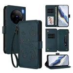 For vivo X100 Pro / X100s Pro Butterfly Love Flower Multi-card Zipper Wallet Leather Phone Case(Dark Green)