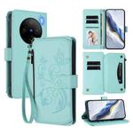 For vivo X100 Pro / X100s Pro Butterfly Love Flower Multi-card Zipper Wallet Leather Phone Case(Mint Green)