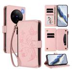 For vivo X100 Pro / X100s Pro Butterfly Love Flower Multi-card Zipper Wallet Leather Phone Case(Pink)